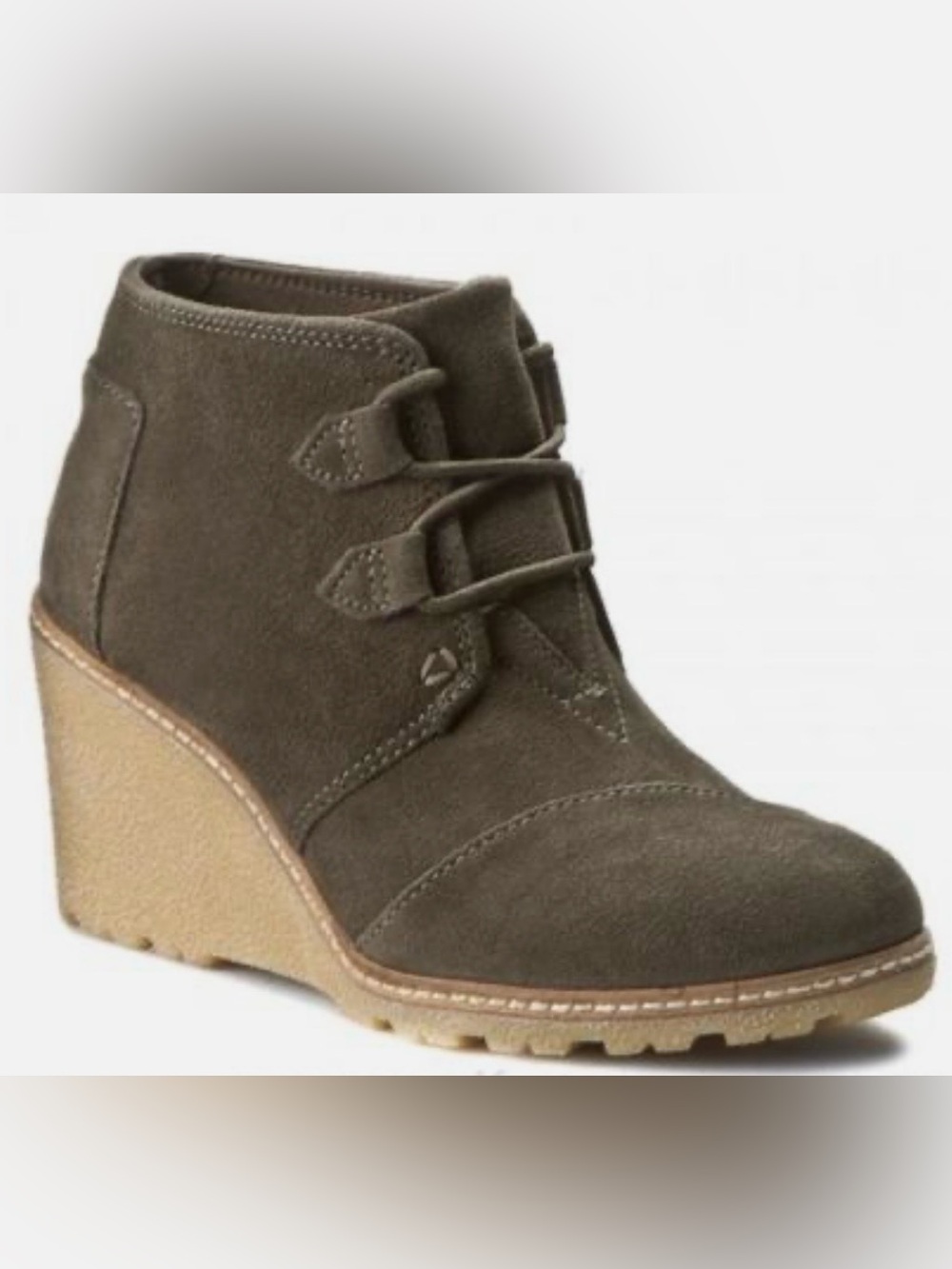 Toms Olive Suede Wedge Ankle Bootie-never worn.